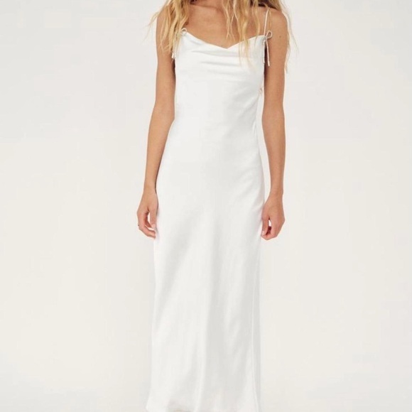 Zara White Satin Effect Midi Dress With Rhinestone Bows